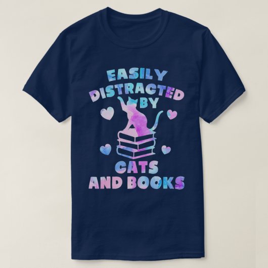 Gemakkelijk verstoord door katten en boeken t-shirt (Design voorkant)