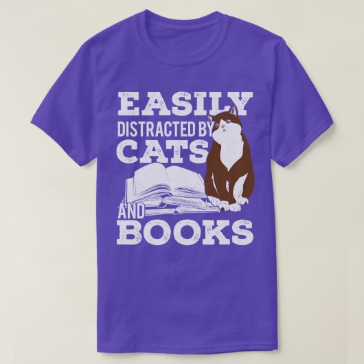 Gemakkelijk verstoord door katten en boeken t-shirt (Design voorkant)