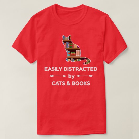 Gemakkelijk verstoord door katten en boeken t-shirt (Design voorkant)
