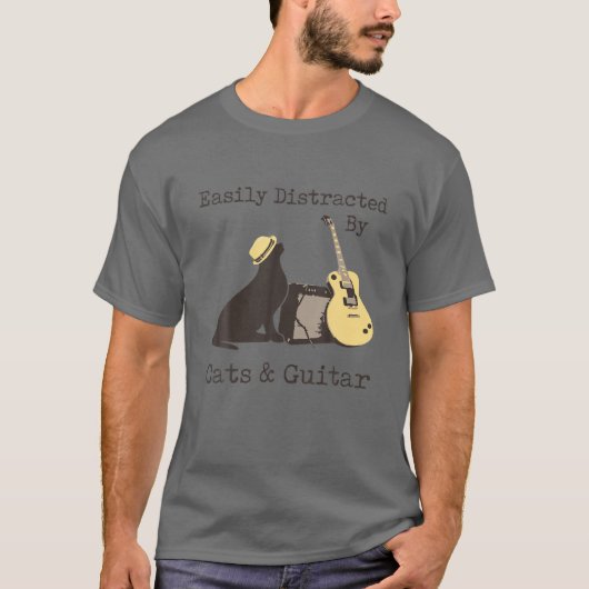 Gemakkelijk verstoord door katten en gitaar t-shirt (Voorkant)