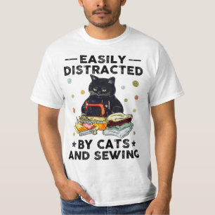 Gemakkelijk verstoord door katten en naaien, zwart t-shirt
