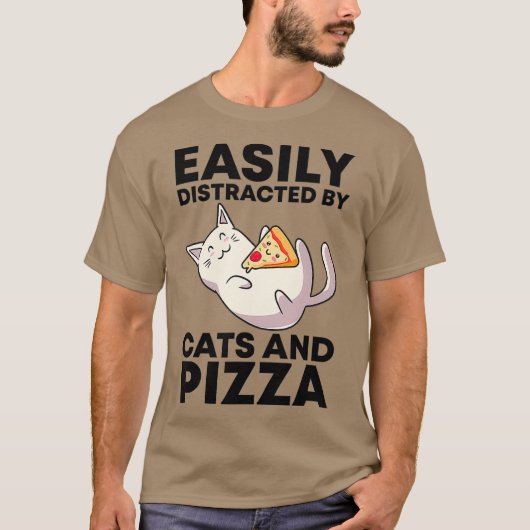 Gemakkelijk verstoord door katten en Pizza Kawaii T-shirt (Voorkant)