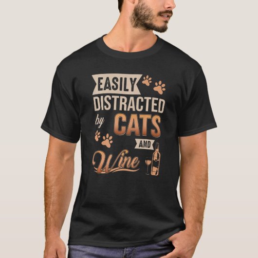 Gemakkelijk verstoord door katten en wijnkatten en t-shirt (Voorkant)