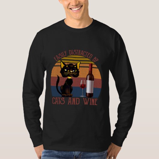 Gemakkelijk verstrooide katten Wijnkat T-shirt (Voorkant)