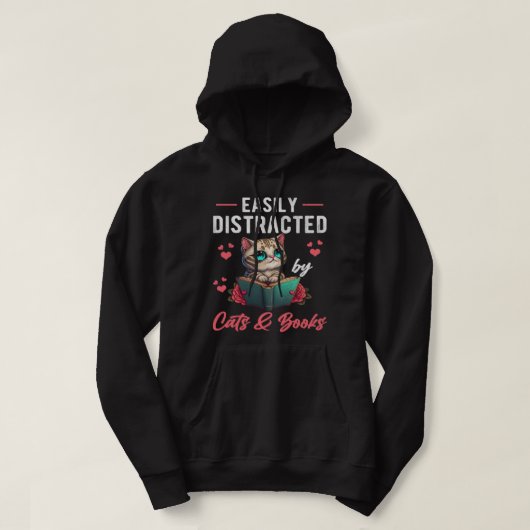 Gemakkelijk Vervormd door Kat en Boeken Kat Boek L Hoodie (Design voorkant)