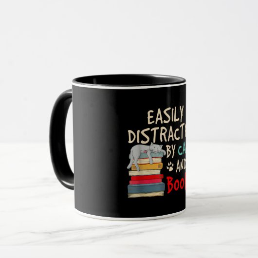 Gemakkelijk Vervormd door Katten en Boeken | Funny Mok (Voorkant links)