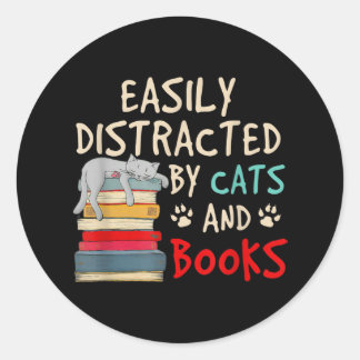 Gemakkelijk Vervormd door Katten en Boeken | Funny Ronde Sticker