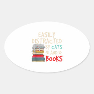 Gemakkelijk Vervormd door Katten en Boeken - Kat _ Ovale Sticker