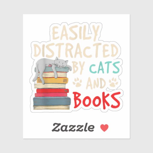 Gemakkelijk Vervormd door Katten en Boeken - Kat _ Sticker (Vel)