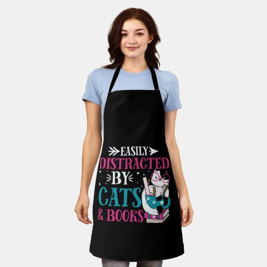 Gemakkelijk Vervormd door Katten en Boeken Schort (Gedragen)