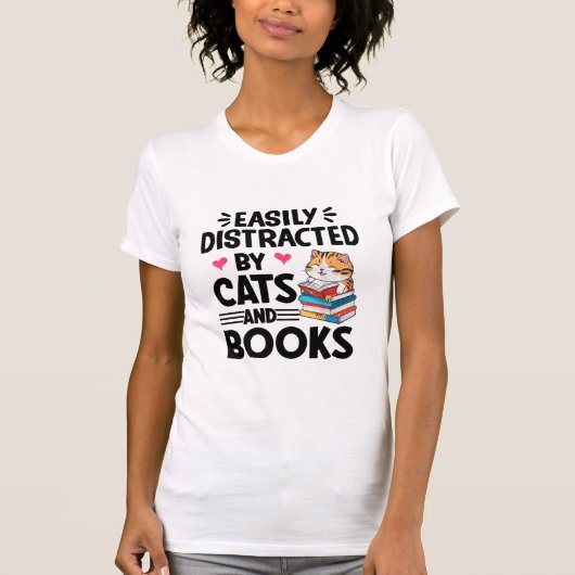 Gemakkelijk Vervormd door Katten en Boeken T-shirt (Voorkant)