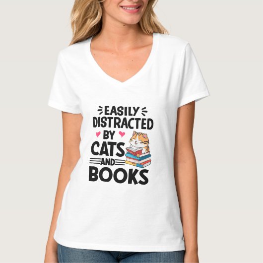 Gemakkelijk Vervormd door Katten en Boeken T-shirt (Voorkant)