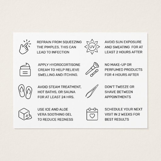 Gemakkelijke Eyebrow Threading Aftercare Kaart (Achterkant)