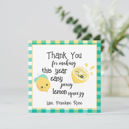 Gemakkelijke Peasy Lemon Squeezy Teacher Dank je K Kaart (Staand voorkant)