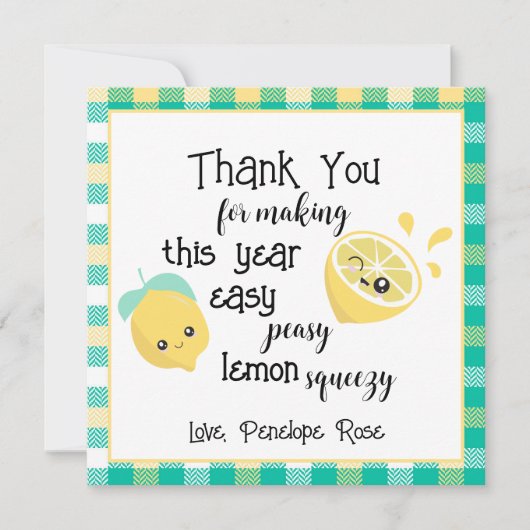 Gemakkelijke Peasy Lemon Squeezy Teacher Dank je K Kaart (Voorkant)