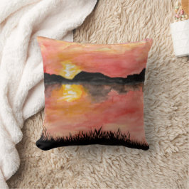 Gemalter Sonnenuntergang Aquarell/Tusche -  Badhan Kussen