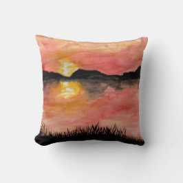 Gemalter Sonnenuntergang Aquarell/Tusche -  Badhan Kussen