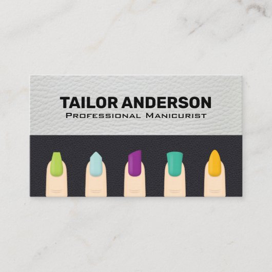 Gemanicureerde vingernagels | Leren achtergrond Visitekaartje (Voorkant)