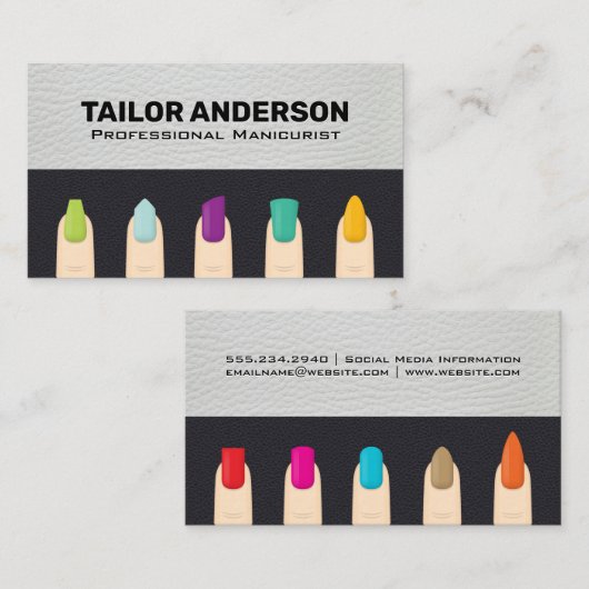 Gemanipuleerde vingernagels | Lederen achtergrond Visitekaartje (Voorkant / Achterkant)