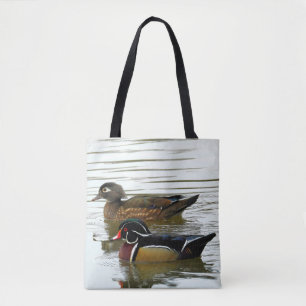 Gemarineerd paar kleurrijke houten eenden tote bag