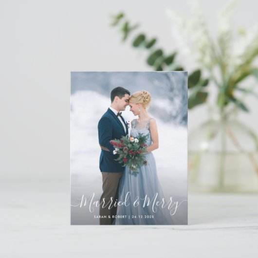 GEMARKEERD EN MERRY | Onaangekondigde elegante bru Briefkaart (Staand voorkant)