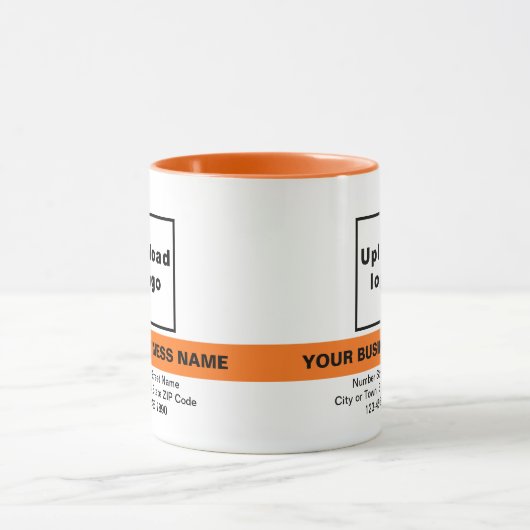 Gemarkeerde bedrijfsnaam op Oranje kleurencombinat Mok (Midden)