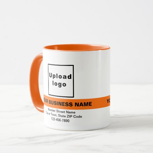 Gemarkeerde bedrijfsnaam op Oranje kleurencombinat Mok (Voorkant links)