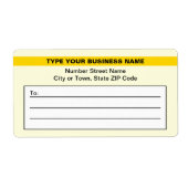 Gemarkeerde merknaam op geel verzendlabel (Voorkant)