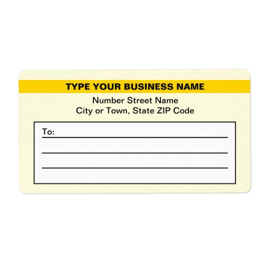 Gemarkeerde merknaam op geel verzendlabel (Voorkant)