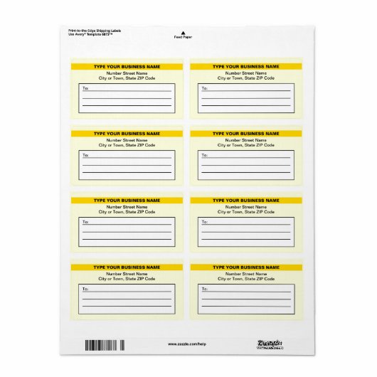 Gemarkeerde merknaam op geel verzendlabel (Full Sheet)