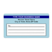 Gemarkeerde merknaam op lichtblauwe verzending etiket (Voorkant)