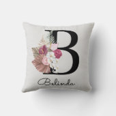 Gemarkeerde Roze Moderne Bloem Initial B Kussen (Achterkant)