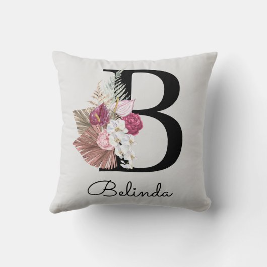 Gemarkeerde Roze Moderne Bloem Initial B Kussen (Achterkant)