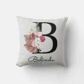 Gemarkeerde Roze Moderne Bloem Initial B Kussen (Voorkant)