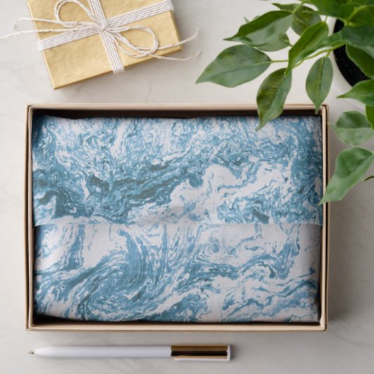 Gemarmerd abstract ontwerp | Blauw en wit Tissuepapier (Geschenk)