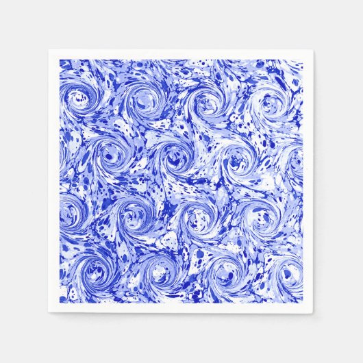 gemarmerd abstract ontwerp | Blauw-witte werveling Servetten (Voorkant)