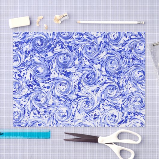 Gemarmerd abstract ontwerp | Blauwe witte zeugen Tissuepapier (Craft)