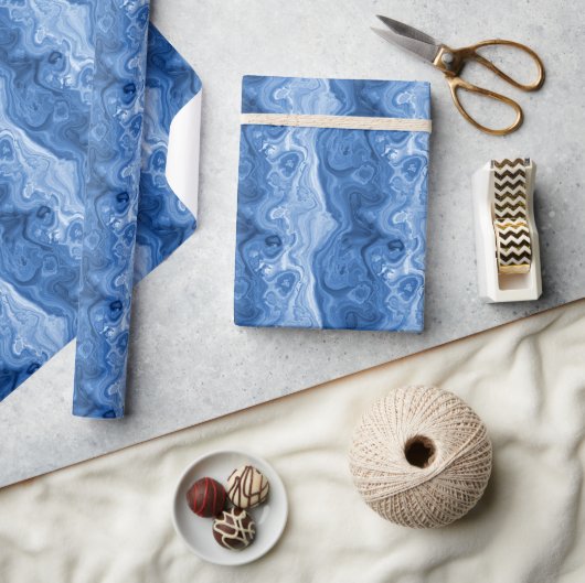 Gemarmerd Azuur Kobaltblauw Witte Agaat Kunst Patr Cadeaupapier (Crafts)