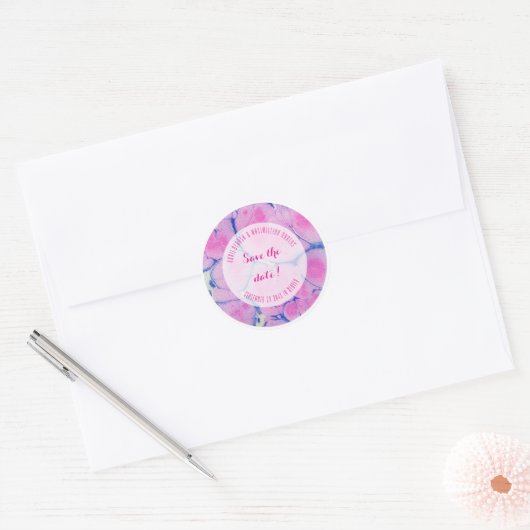Gemarmerd blauw en roze ronde sticker (Envelop)