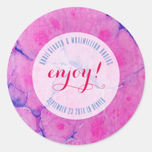 Gemarmerd blauw en roze ronde sticker (Voorkant)