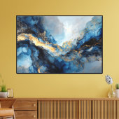 Gemarmerd Blauw & Goud Ader Abstract Canvas Afdruk (Insitu (Woonkamer))