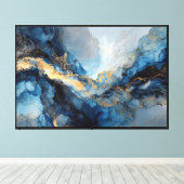 Gemarmerd Blauw & Goud Ader Abstract Canvas Afdruk (Insitu (Houten vloer))