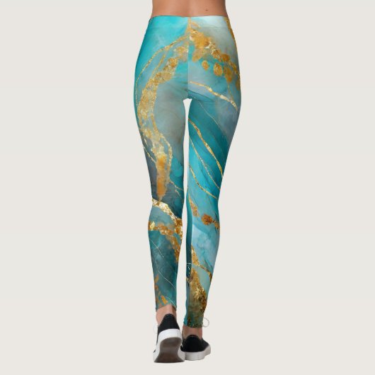 Gemarmerd Blauwgroen Goud Elegant Leggings (Achterkant)