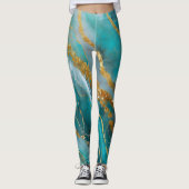 Gemarmerd Blauwgroen Goud Elegant Leggings (Voorkant)
