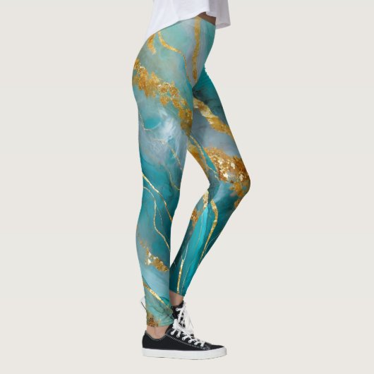 Gemarmerd Blauwgroen Goud Elegant Leggings (Rechts)
