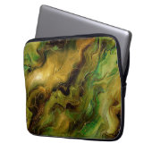 Gemarmerd effect in groen en goud laptop sleeve (Voorkant Links)