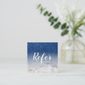 Gemarmerd en Blauw Glitter Ombre Glam Chic Aanbevelingskaartje (Staand voorkant)
