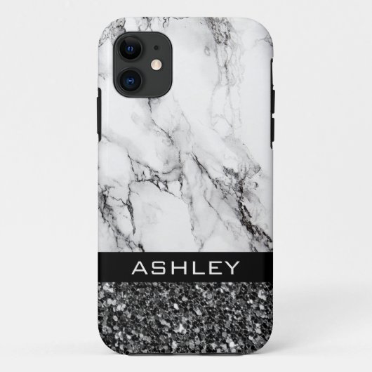 Gemarmerd en zwarte glitters Case-Mate iPhone case (Achterkant)