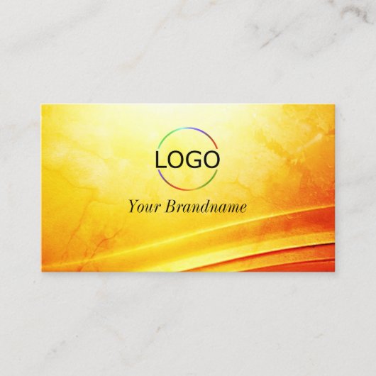 Gemarmerd Geel Sinaasappel Gebogen Decor Logo QR C Visitekaartje (Voorkant)