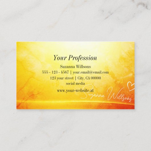 Gemarmerd geel Sinaasappel gebogen decor met monog Visitekaartje (Achterkant)